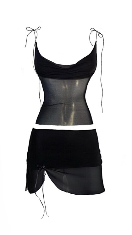 Conjunto Blusa Tule e Saia Lace Preto
