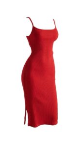 Vestido Canelado Vermelho Midi