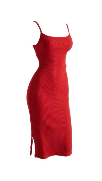Vestido Canelado Vermelho Midi
