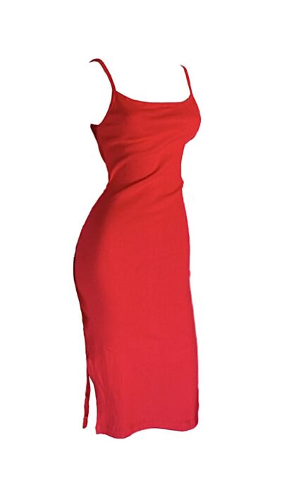 Vestido Canelado Vermelho Midi