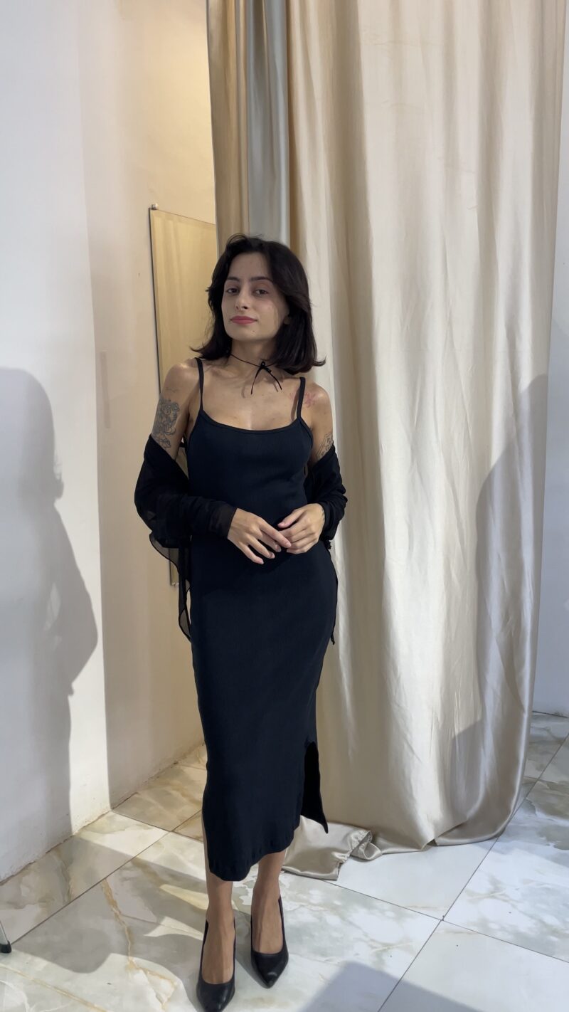 Vestido Canelado Midi Preto - Image 3