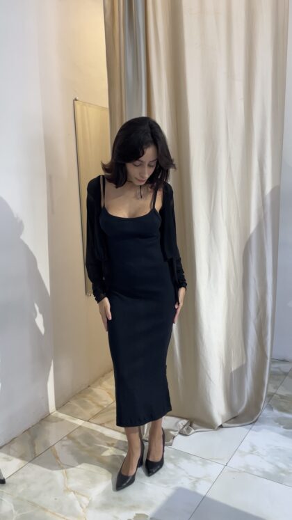 Vestido Canelado Midi Preto