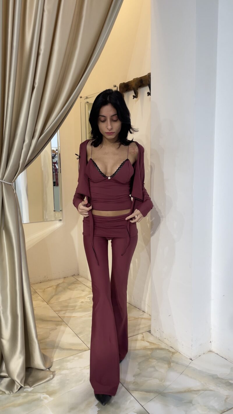 Conjunto Blusa Coquette e Calça Bailarina Vinho - Imagem 3