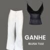 Calça Jeans Branco => Ganha Blusa Tule Preto