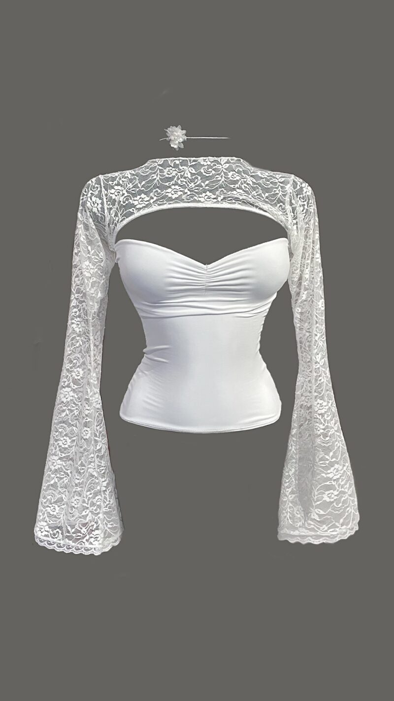Blusa Neve e Colar Rosa Branca