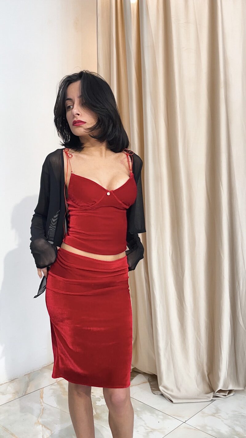 Conjunto Blusa Velours e Saia Lápis Velours - Imagem 2