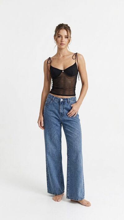 Conjunto Blusa Predilet e Calça Jeans Wide Leg Azul