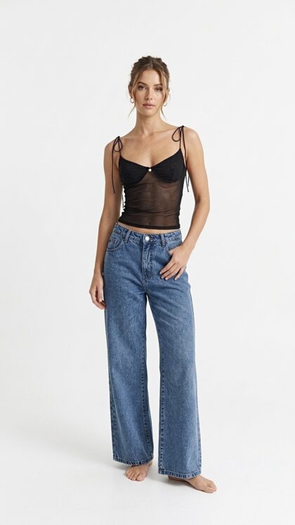 Conjunto Blusa Predilet e Calça Jeans Wide Leg Azul