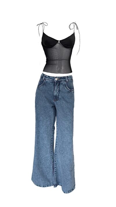 Conjunto Blusa Predilet e Calça Jeans Wide Leg Azul