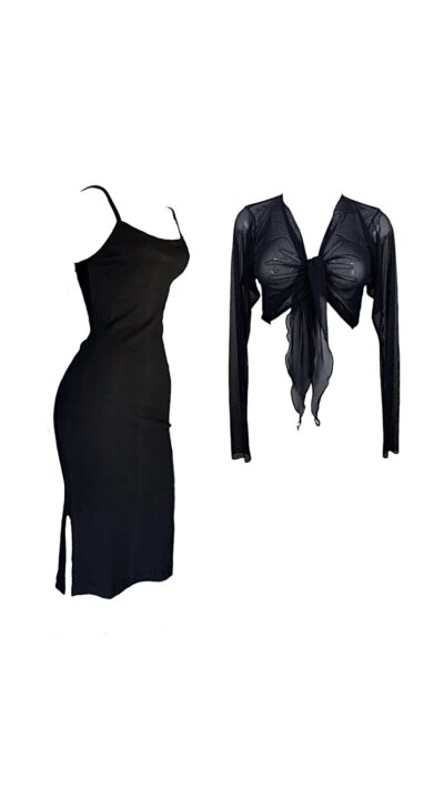 Conjunto Vestido Canelado Preto e Blusa Babe Preto