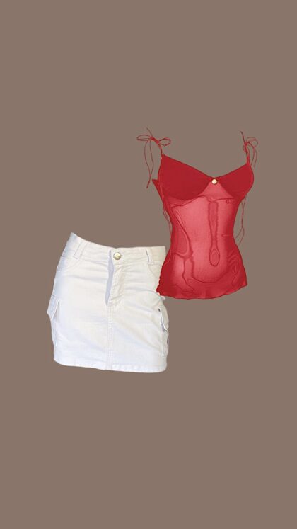Conjunto Blusa Predilet Vermelho e Saia Cargo Branco