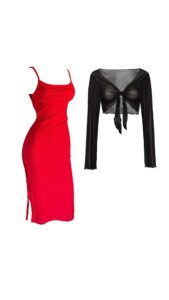 Vestido Canelado Vermelho e Blusa Babe Preto