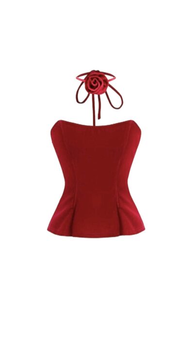 Corset Donzele e Colar Roseta Vermelho