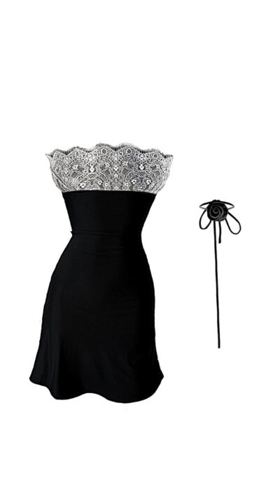 Vestido Francesa e Colar Roseta Preto