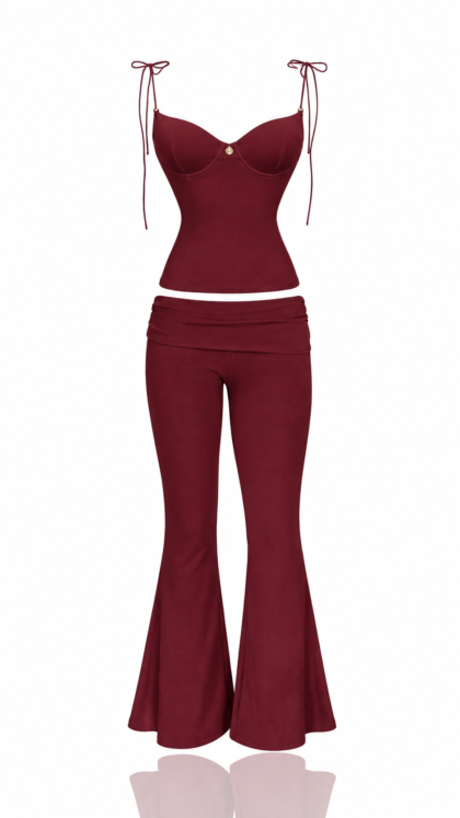 Conjunto Blusa Tulipe e Calça Coquette Vinho
