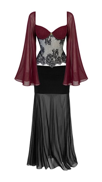 Blusa Vino e Saia Long Preto